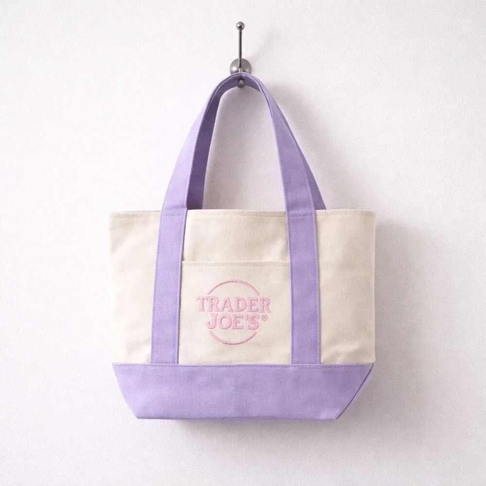 Trader Joe’s Limited Edition Mini Canvas Tote Lavender Embroidered Bag, New